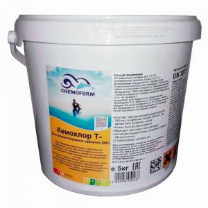 КЕМОХЛОР Т, 5кг ведро, табл.20гр, медленнорастворимый хлор для непрерывной дезинфекции воды