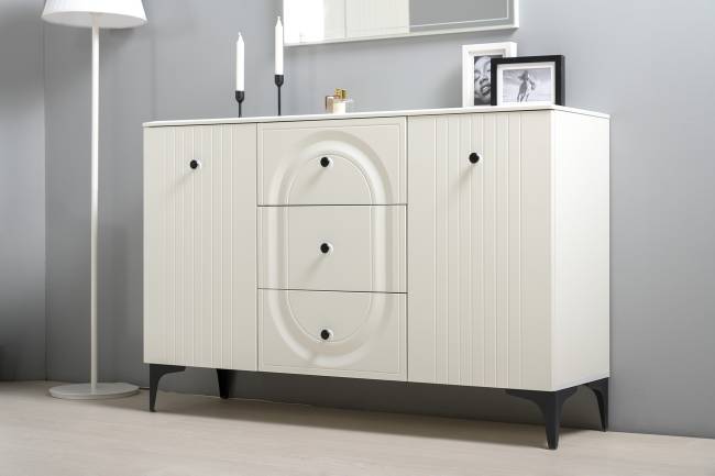 Два комода-ТВ-тумбы Валенсия с двумя навесными полками цвет белый шагрень