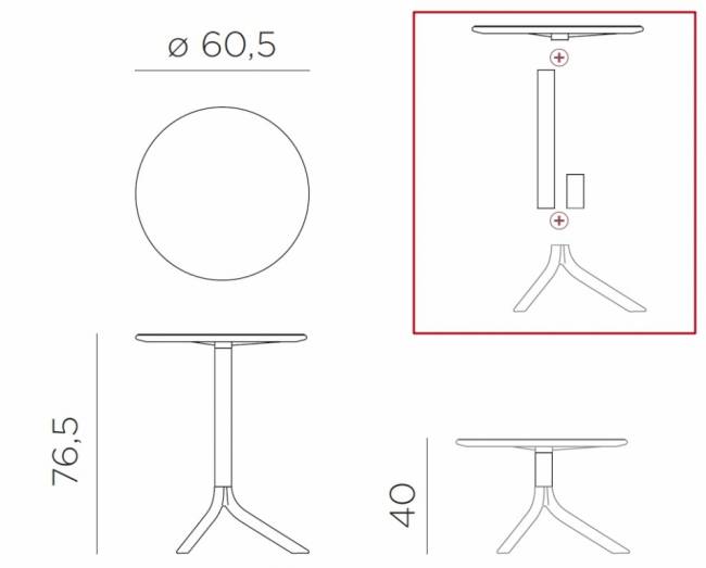 Стол пластиковый обеденный Spritz + Spritz Mini тортора Ø605х400-765 мм