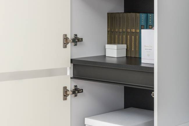 Стенка в гостиную Сидней № 22 цвет белый/чёрный/фасады МДФ белый глянец