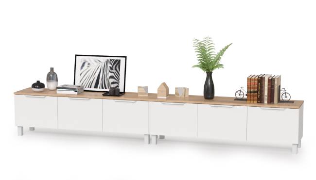 Две тумбы под ТВ 13.267.01 + 13.267.01 цвет белый шагрень/дуб сонома