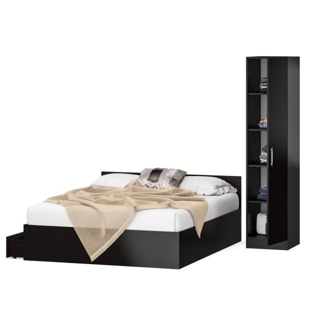 Двуспальная кровать с ящиками 1600 с пеналом Стандарт цвет венге Двуспальная кровать с ящиками 1600 с пеналом Стандарт цвет венге