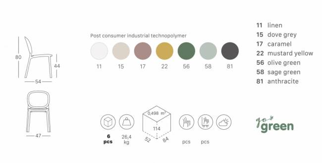 Стул пластиковый Hug Go Green карамельный 470х540х800 мм