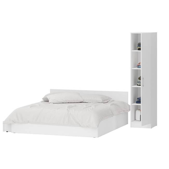 Двуспальная Кровать белая с ящиками 1800 с пеналом Стандарт цвет белый Двуспальная Кровать белая с ящиками 1800 с пеналом Стандарт цвет белый