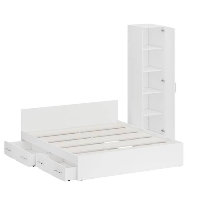 Двуспальная Кровать белая с ящиками 1800 с пеналом Стандарт цвет белый Двуспальная Кровать белая с ящиками 1800 с пеналом Стандарт цвет белый
