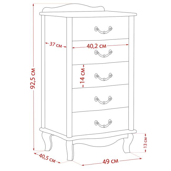 Комод Leset "Джульетта" узкий (5 ящ.) Серый ясень