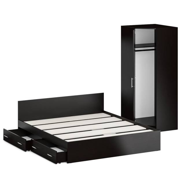 Двуспальная кровать с ящиками 1800 с угловым шкафом Стандарт цвет венге Двуспальная кровать с ящиками 1800 с угловым шкафом Стандарт цвет венге