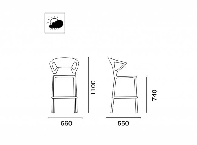 Кресло пластиковое барное Ego-K Bar сатинированный алюминий, антрацит матовый, прозрачный 560х550х1100 мм Кресло пластиковое барное Ego-K Bar сатинированный алюминий, антрацит матовый, прозрачный 560х550х1100 мм