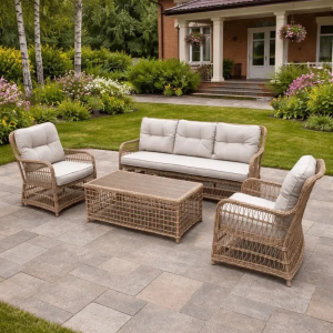 Лаунж-зона ALBERT из круглого искусственного ротанга (соломенный)