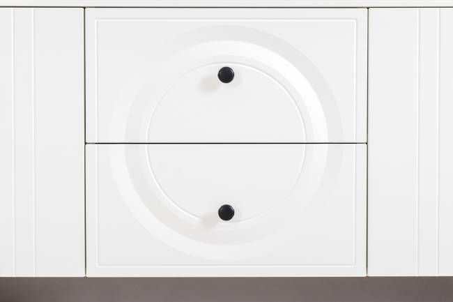 Тумба для ТВ с двумя навесными полкой Валенсия цвет белый шагрень