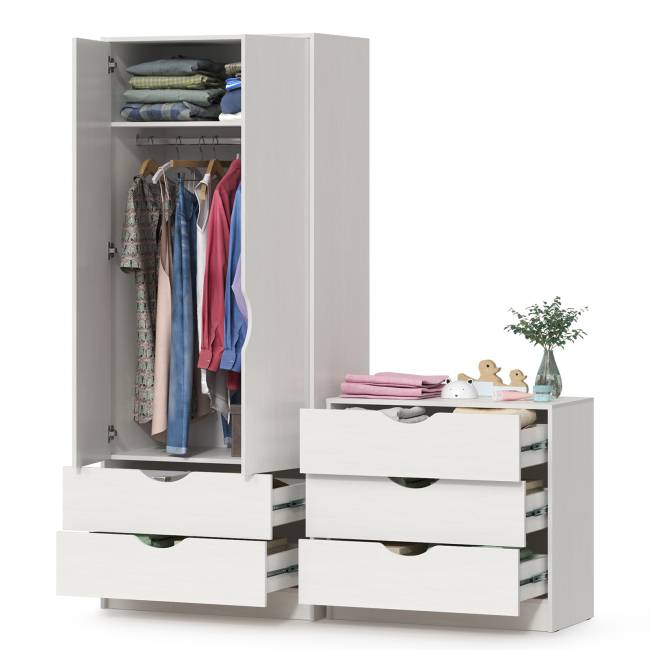 Детский шкаф для одежды с комодом Уна цвет белый