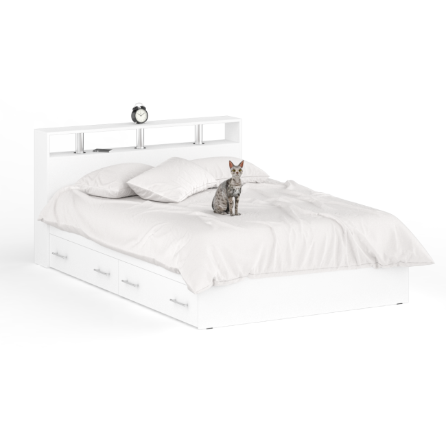 Кровать с ящиками 1400 Камелия + две тумбы цвет белый