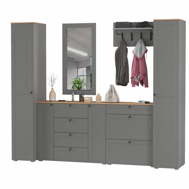 Стенка в прихожую Остин № 58 цвет серый графит/дуб крафт золотой Стенка в прихожую Остин № 58 цвет серый графит/дуб крафт золотой