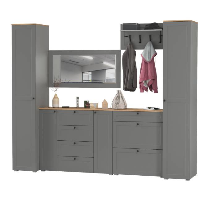 Стенка в прихожую Остин № 58 цвет серый графит/дуб крафт золотой Стенка в прихожую Остин № 58 цвет серый графит/дуб крафт золотой