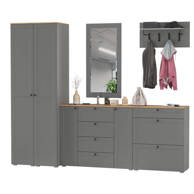 Стенка в прихожую Остин № 58 цвет серый графит/дуб крафт золотой Стенка в прихожую Остин № 58 цвет серый графит/дуб крафт золотой