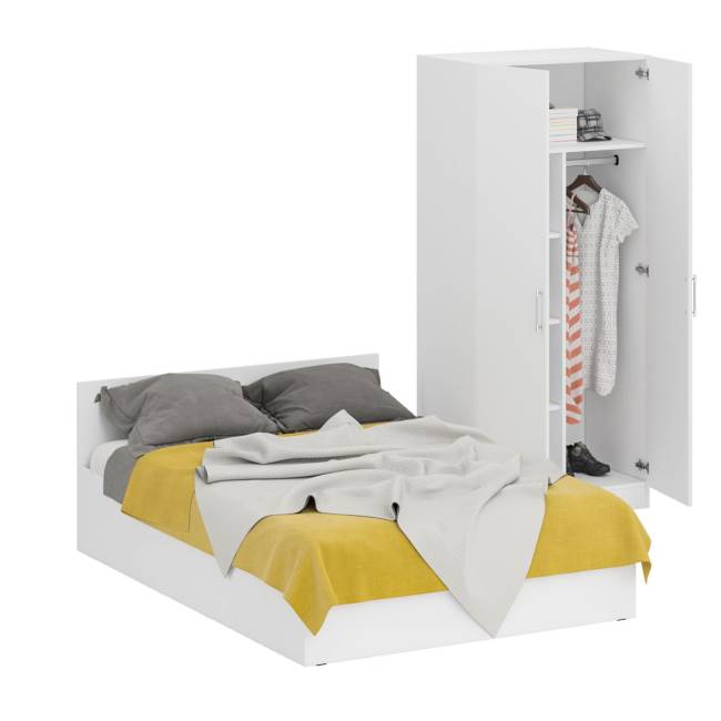 Кровать белая двуспальная 1400 со шкафом для одежды 2-х створчатым Стандарт цвет белый Кровать белая двуспальная 1400 со шкафом для одежды 2-х створчатым Стандарт цвет белый