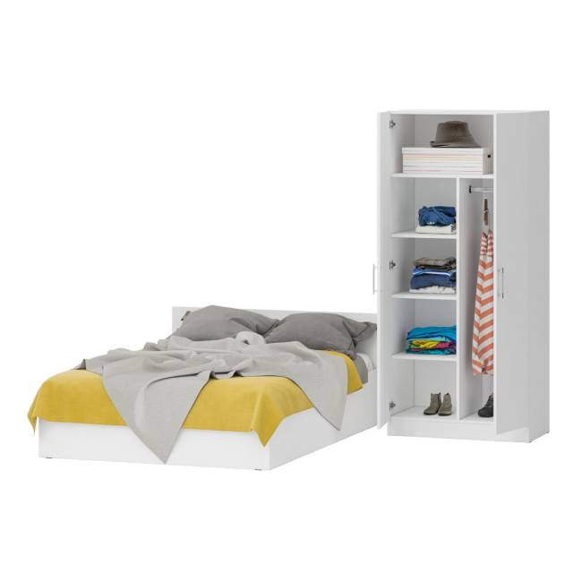 Кровать белая двуспальная 1400 со шкафом для одежды 2-х створчатым Стандарт цвет белый Кровать белая двуспальная 1400 со шкафом для одежды 2-х створчатым Стандарт цвет белый