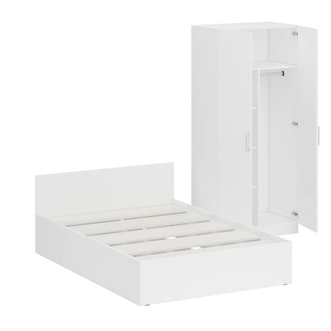 Кровать белая двуспальная 1400 со шкафом для одежды 2-х створчатым Стандарт цвет белый Кровать белая двуспальная 1400 со шкафом для одежды 2-х створчатым Стандарт цвет белый