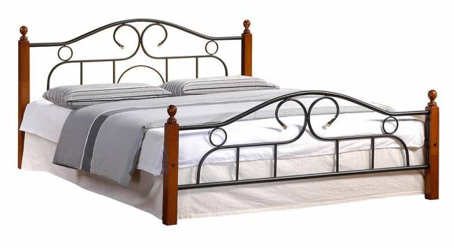 Кровать AT-808 дерево гевея/металл, 160*200 см (Queen bed), красный дуб/черный дуб темный