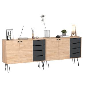 Два комода-тумбы с четырьмя ящиками и дверкой каждый Брюс цвет чёрный/Battle rock Santiago