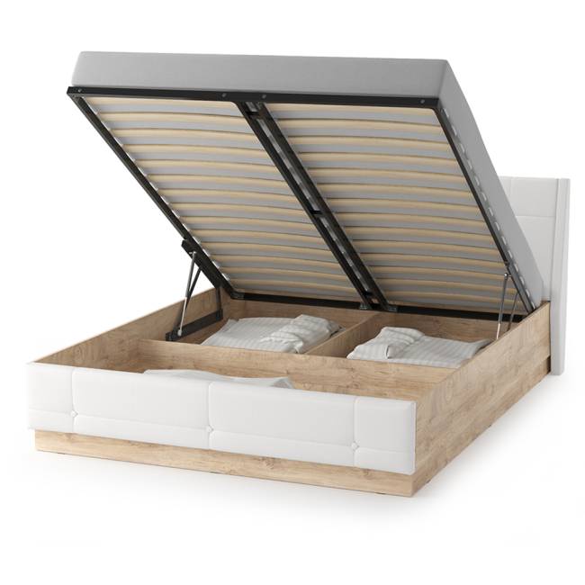 Кровать Муссон с подъёмным ортопедическим основанием цвет дуб эндгрейн элегантный/искусственная кожа белая