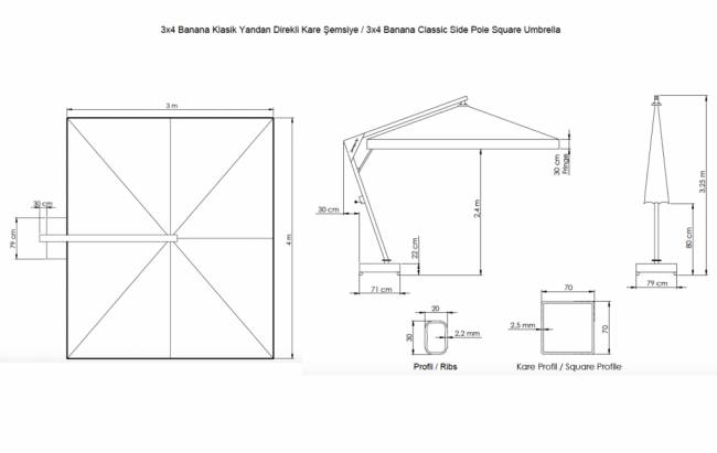 Зонт профессиональный 3х4 м Banana бежевый 3000х4000 мм Зонт профессиональный 3х4 м Banana бежевый 3000х4000 мм